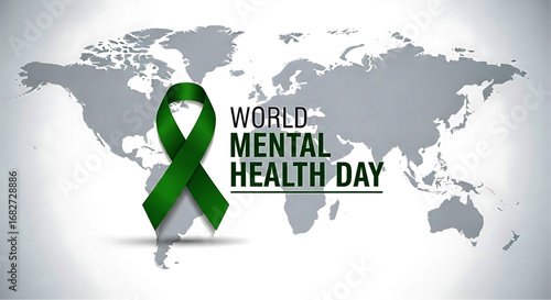 Elegant Green Ribbon Symbolizing World Mental Health Day Awareness