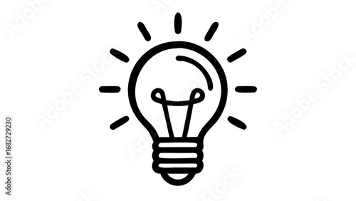 A simple black line drawing of a glowing incandescent light bulb, symbolizing an idea, innovation, or inspiration.