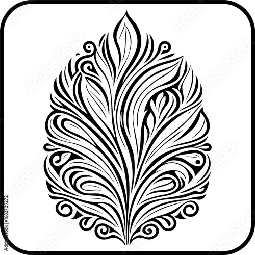 Monochrome botanical vector illustration exhibiting floral symmetry suitable for vintage inspired