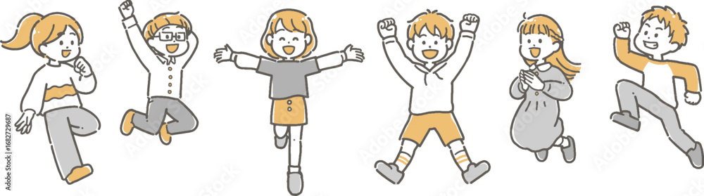 Fototapeta premium ジャンプする元気な子どもたちのイラストセット 