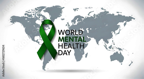 Green Ribbon Symbolizing World Mental Health Day Awareness