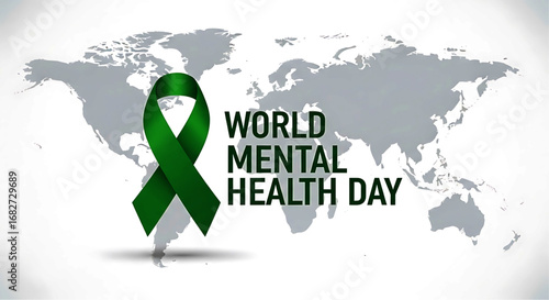 Elegant Green Ribbon Symbolizing World Mental Health Day Awareness.