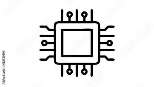 A detailed black and white illustration of a central processing unit, a computer chip.