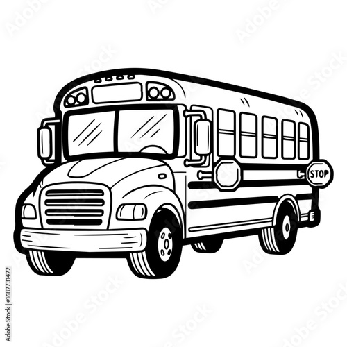 Classic School Bus Line Art for Coloring, Black and White School Bus Illustration, Simple Outline Drawing of a School Bus, Back to School Transportation: A Bus Drawing.