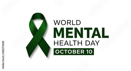 Emerald Green Ribbon for World Mental Health Day Awareness Symbol