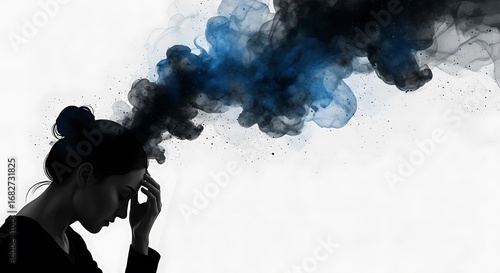 Woman's Silhouette with Smoke: Mental Health, Stress, Anxiety, Depression Concept.