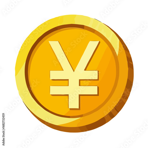 Vector art of a golden coin with the japanese yen symbol prominently displayed, isolated on a transparent background, representing currency and finance