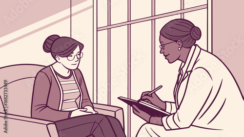 Therapy Session: Woman Consulting with Counselor for Mental Health Support and Well-being