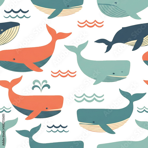 set of funny cartoon whale