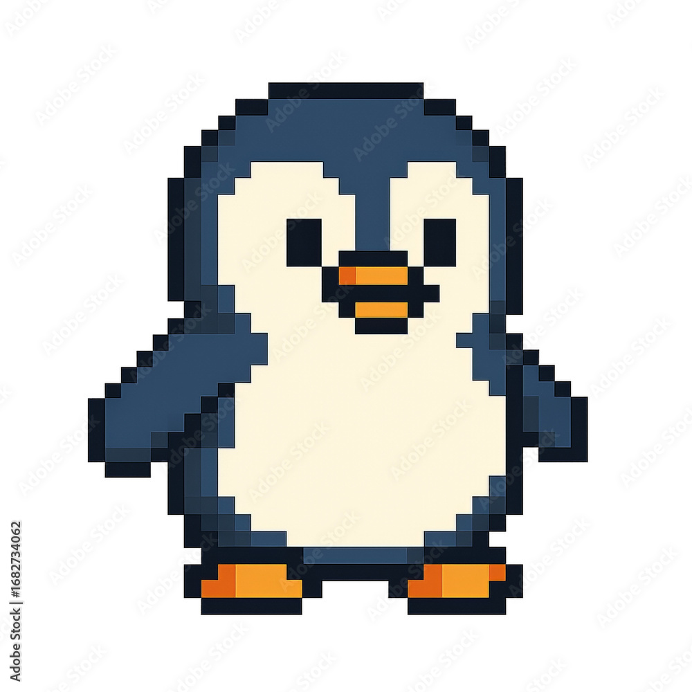 Fototapeta premium Cheerful Pixel Penguin Character in Simple Design Style
