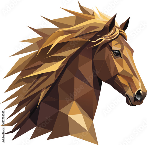 Galloping Horse Head with Flowing Mane - Low Poly Vector Illustration