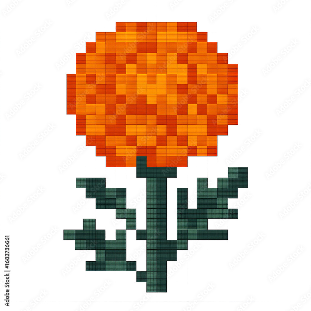 Fototapeta premium Pixel Art Marigold Flower with Simple Design and Bright Colors