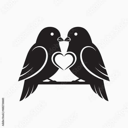 Black lovebird icon, perched on a simple white background..