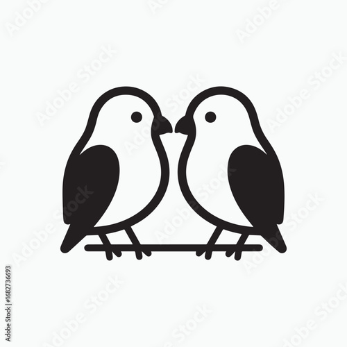 Black lovebird icon, perched on a simple white background..