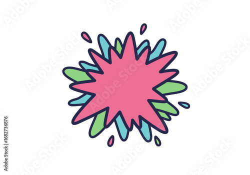 Colorful splat art with pink center turquoise green layers  dark outline