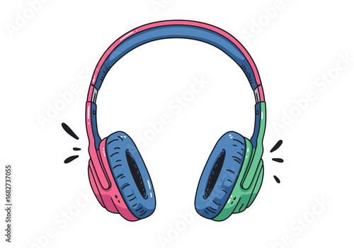 Headphones with a pink  green earmuff blue interior