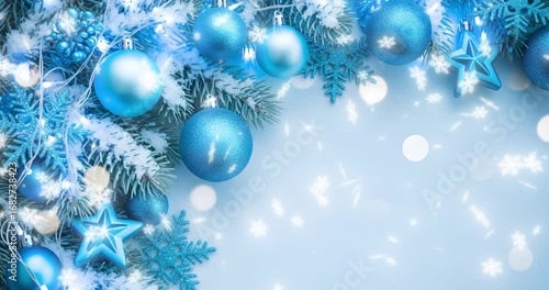 Festive animation with snowflakes falling against the background of a decorated Christmas tree and twinkling lights. Great for screensavers and holiday decorations.