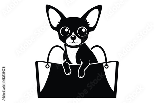 Chihuahua Puppy in Bag Icon Illustration, Cute Pet Design, on White Background