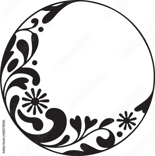 Floral crescent moon silhouette vector isolated on a white background