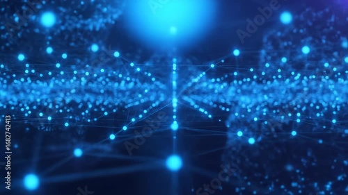 Futuristic Blue Digital Network Background with Glowing Dots and Lines Connecting in 3D Space Technology Science Concept Animation for Innovation Data Communication Cybersecurity AI