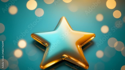 Gold and Teal Star on Teal Surface with Drifting Bokeh