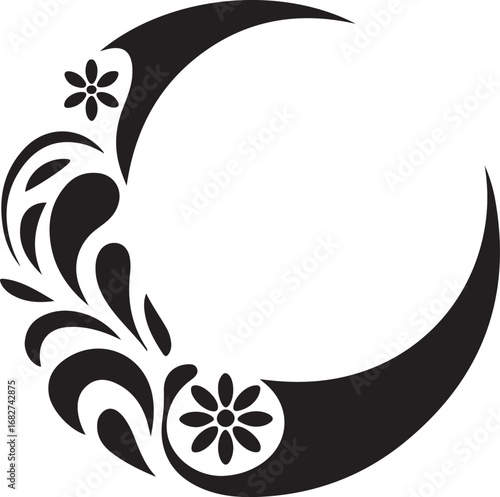 Floral crescent moon silhouette vector isolated on a white background