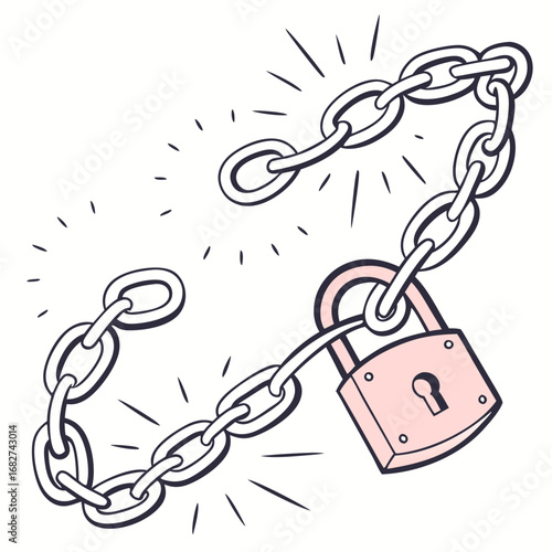 Cartoon Chain with Pink Padlock and Radiating Lines Illustration.