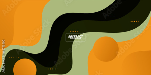 Geometric wave pattern textured dark background with abstract orange and green fluid gradient. Vector eps10