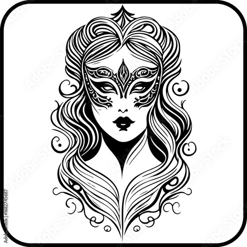 Mysterious beauty with an ornate mask showcases elegance and allure in a captivating black and