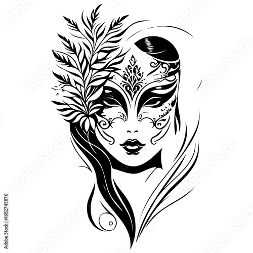 Mysterious masquerade beauty captivating vector illustration showcasing a stylized face adorned