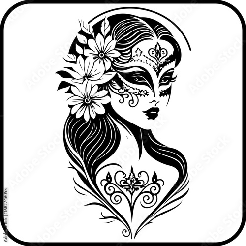 Mysterious woman adorned with floral accents embodies enigmatic charm and artistic flair vector