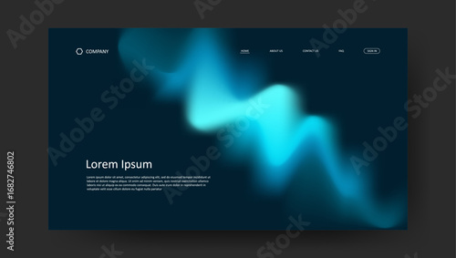 Abstract wave futuristic design of landing page. retro gradient mesh dark concept website design