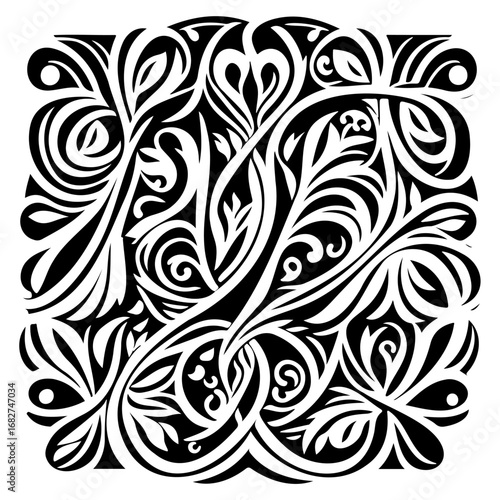 Ornamental scrollwork illustration depicting stylized foliage in an arabesque pattern perfect for
