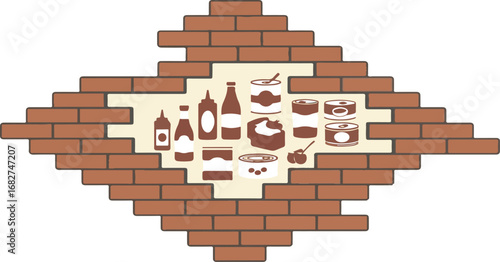 Simple Style Food Bank Supplies Donation Inside A Brick Wall Opening Illustration