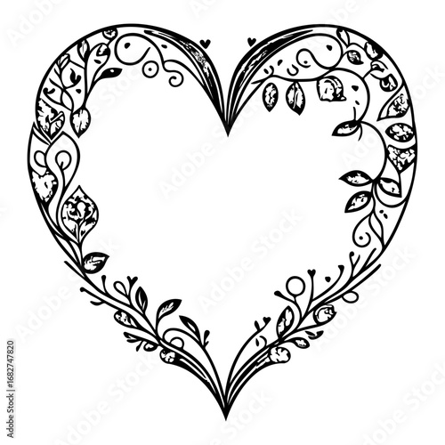 Ornate floral heart illustration with intricate designs perfect for wedding invitations and