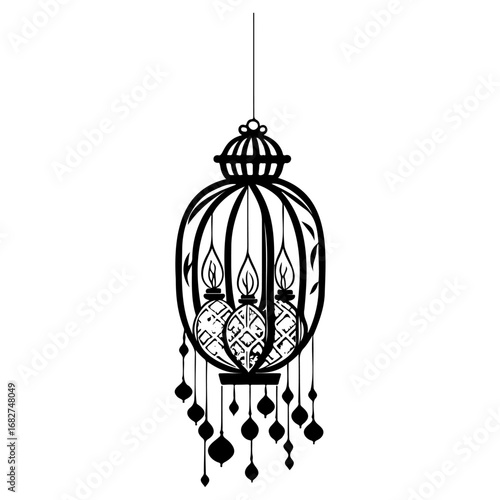 Ornate hanging lantern silhouette with decorative elements creates an ambiance of elegant