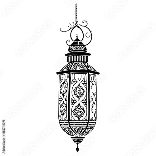Ornate hanging lantern vector illustration showcasing symmetrical design and intricate