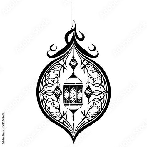 Ornate lantern illustration evokes arabesque nights and celestial symbolism perfect for graphic
