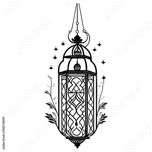 Ornate lantern illustration with flourishing botanical accents creates a timeless atmosphere for