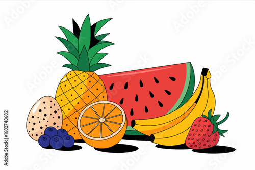 Vibrant Still Life of Tropical Fruits for Healthy Eating and Nutrition Concepts with Pineapple Watermelon and Orange