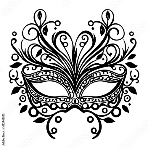 Ornate mask design with stylized floral elements perfect for carnival celebrations and creative