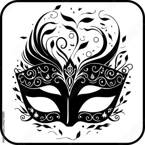 Ornate masquerade mask vector illustration with flourishes and elegant filigree details for