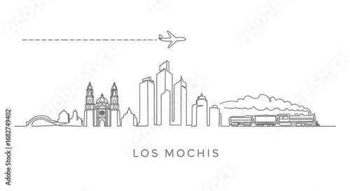 Los Mochis Skyline Line Art.