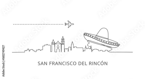 San Francisco del Rincn Skyline with Plane, and Sombrero.