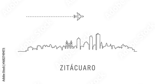 ZITACUARO Skyline with airplane, and vector illustration.