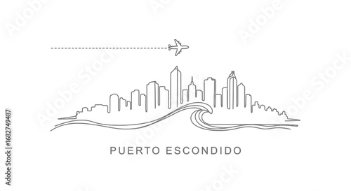Puerto Escondido Skyline with Plane, and Travel.