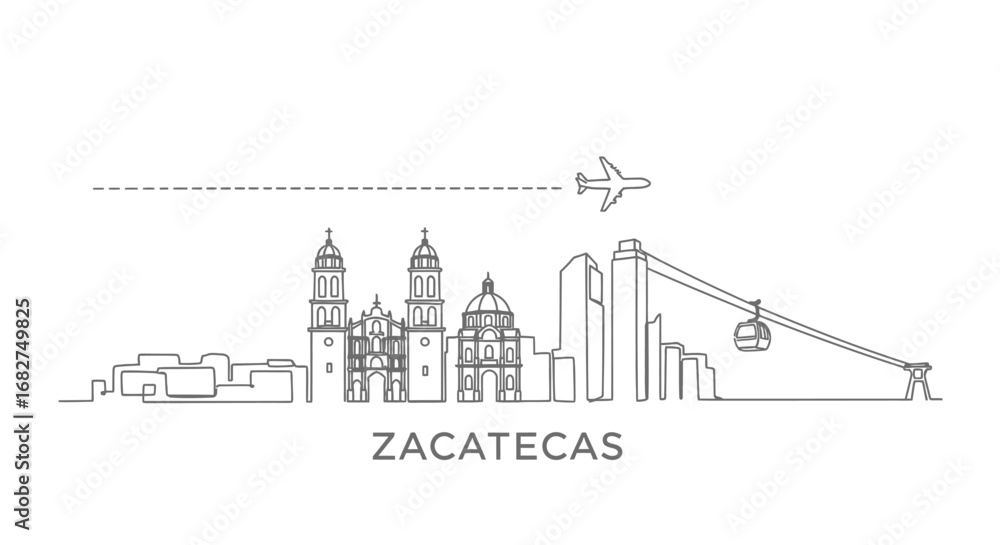 Obraz premium Zacatecas Skyline with Mexico Travel Minimalist.