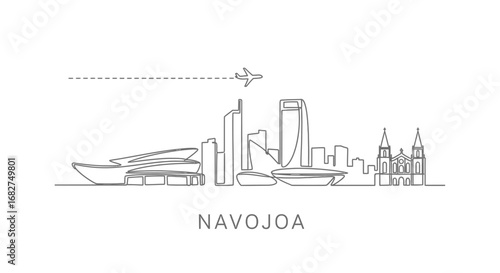 Navojoa Skyline Line Art with Minimalist Mexico City.