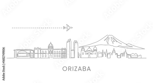 Orizaba Mexico Skyline with Travel Destination, and Minimal.