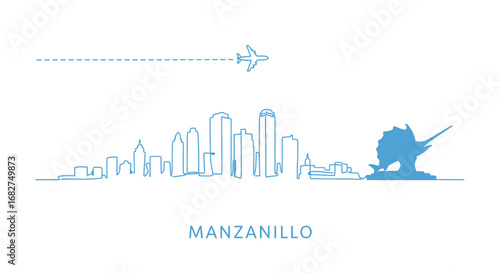 Manzanillo Skyline Travel Illustration.